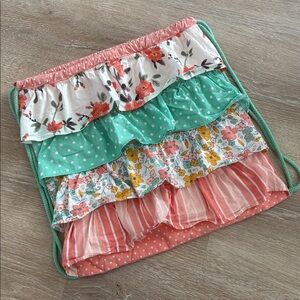 Matilda Jane “In the Ruffles” Drawstring Backpack peach Floral Dot Patchwork Bag